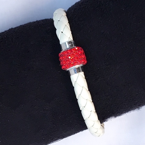 SOLD Leather Bracelet w Rhinestone Clasp - Picture 3 of 6